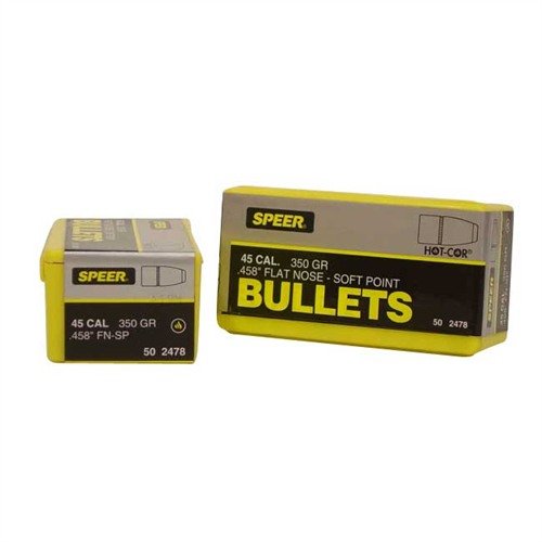 Entdecke die HOT-COR 458 Kaliber (0.458") Soft Point Flat Nose Geschosse für präzises Schießen 🎯. 350gr, 50 Stück pro Box!