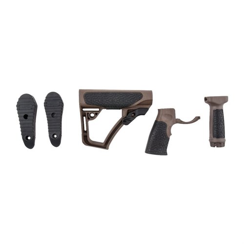 Entdecke das AR-15 Möbelset von Daniel Defense! 🌟 Robuste, verstellbare Polymerteile in Braun für optimale Kontrolle und Komfort.