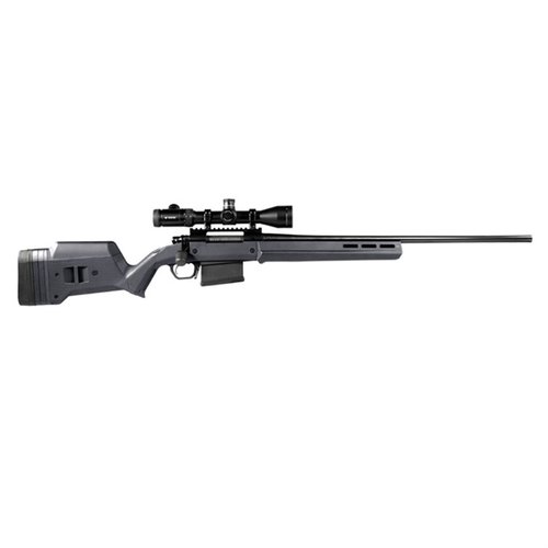Erlebe die Magpul Hunter 700 LA: Ein anpassbarer, grauer Stock für Remington 700 LA mit verbesserter Ergonomie und M-LOK Zubehör. 🔧