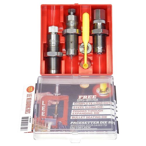 Das Lee Steel 3-Diensatz umfasst eine Full Length Sizing Die, Bullet Seating Die und Powder Through Expanding Die – perfekt für präzises Nachladen!