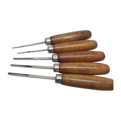 Entdecke das 5-teilige GUNSTOCK V & U CARVING SET von U.J. RAMELSON für präzise Holzschnitzarbeiten! ✨ Ideal für Checkering und Restaurierung.