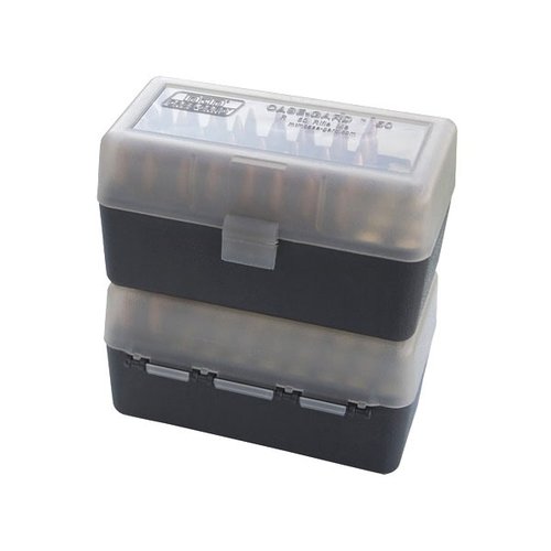 Entdecke die Ammo Box 50rd Flip-Top für 223 und 204 Ruger! Ideal für deine Munitionslagerung. 🧰 Robuste Klar/Rauch-Optik!
