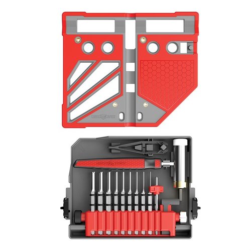 Entdecke das MASTER BENCH BLOCK PRO KIT! 🛠️ Mit 18 Stahlstiften und ergonomischem Hammer für präzises Arbeiten an Feuerwaffen. Ideal für deine Werkstatt!