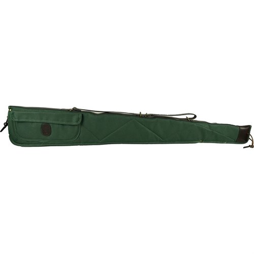 Der BOB ALLEN Canvas Shotgun Case bietet robusten, wasserabweisenden Canvas, weiche Flanellpolsterung, einen Ledertragegurt und ein praktisches Zubehörfach.
