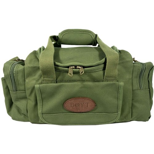 Die BOYT HARNESS Canvas Sporting Clays Bag bietet einen robusten Wachs-Canvas, Platz für 8 Schrotpatronen, praktische Taschen und einen magnetischen Verschluss.