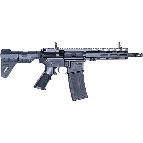 Die MILSPORT HGA 5.56x45MM NATO ist eine kompakte Semi-Auto-Handgun mit 7,5" Lauf, 30RD Magazin und robusten Polymer-Sights für präzises Schießen.