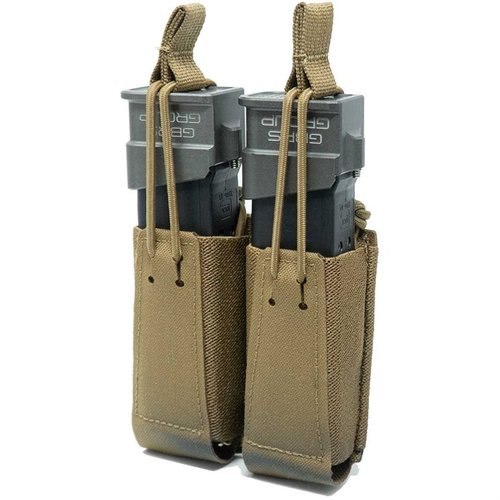 Die GBRS Group Double Pistol Magazine Pouch bietet MOLLE/BELT-Kompatibilität, abnehmbare Bungee-Retention und eine glatte Handhabung für gängige Doppelmagazine.