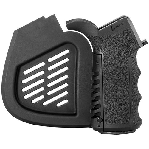 Der AR15 Featureless Grip von MISSION FIRST TACTICAL bietet eine anpassbare Passform, einen wasserdichten Stauraum und verringert das Rattern für mehr Komfort.
