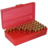 Die FLIP TOP PISTOL AMMO BOX von MTM CASE-GARD bietet Platz für 50 Patronen, ist stapelbar, kratzfest und hat eine 25-jährige Garantie auf den Snap-Lok-Verschluss.